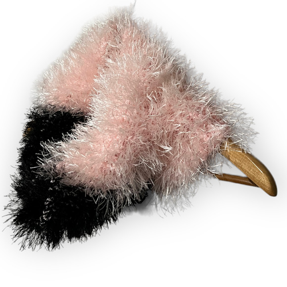 Handmade Women's Hand Knit Pink & Black Fuzzy Faux Fur Yarn Cowl, Neck Warmer - Picture 11 of 11